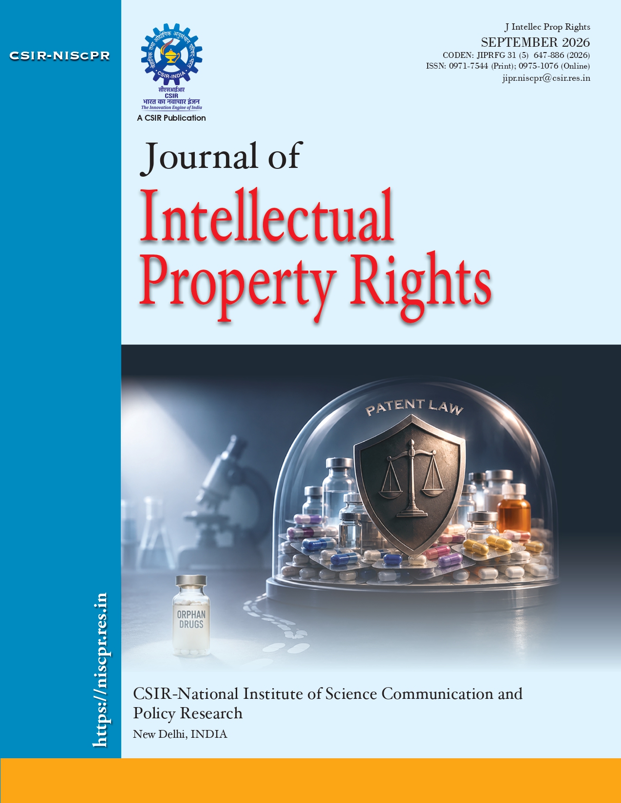 					View Vol. 31 No. 5 (2026): Journal of Intellectual Property Rights
				